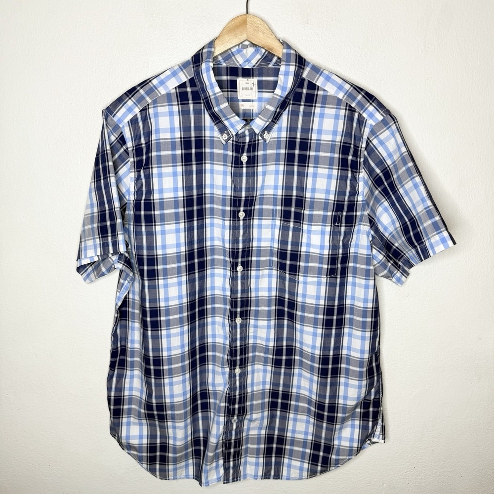 New Gap Lived In Short Sleeve Henry Plaid Cobalt Blue Men's XXL Outdoor Heritage